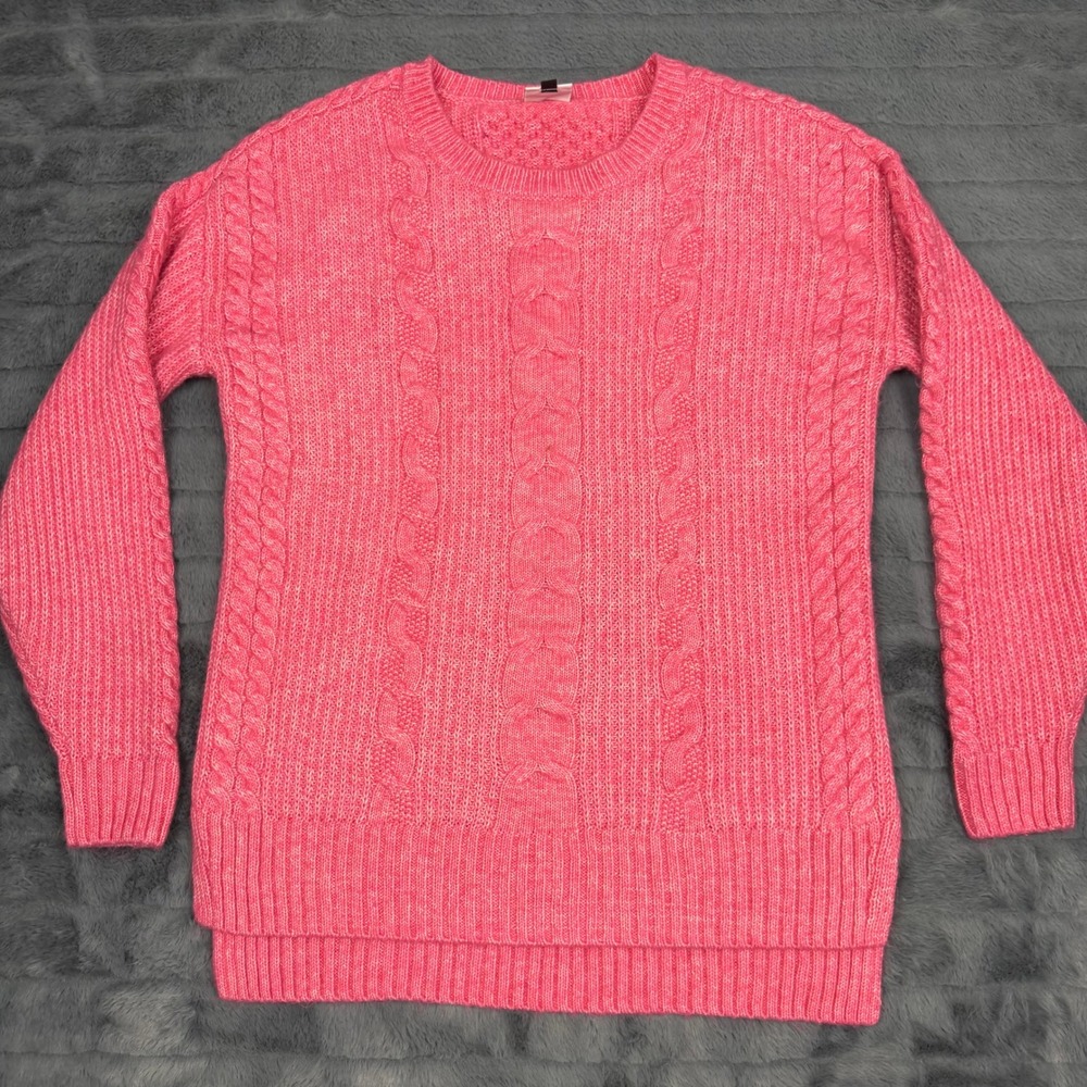 Cabi Pink Cable Knit Crew Neck Sweater Style 4245 XS Long Sleeve Cotton Blend